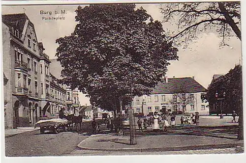 32814 Ak Burg bei Magdeburg Paradeplatz Hotel um 1920