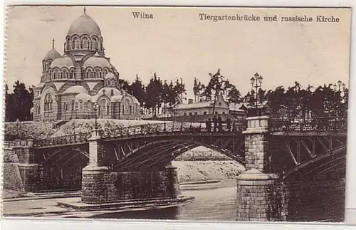 32810 Feldpost Ak Vilnius Pont des animaux et église russe 1917