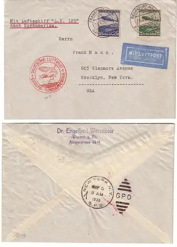 32756 lettre postale rare d'Europe vers l'Amérique du Nord 1936 Mi 606,607
