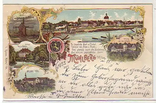 32748 Ak Lithographie Salutation de Mühlberg Elbe 1901