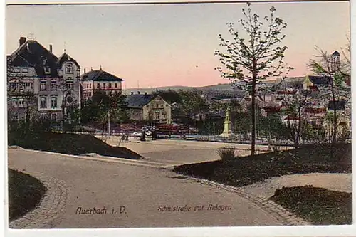 32731 Ak Auerbach Schulstraße mit Anlagen um 1920