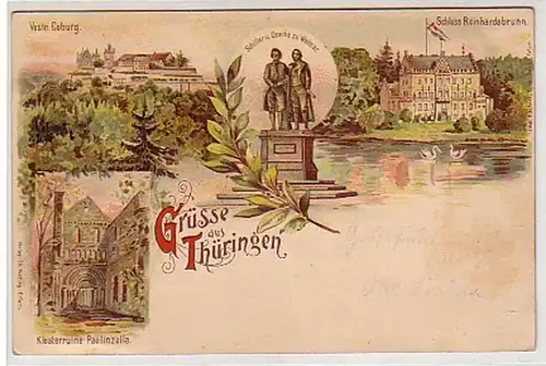 32698 Ak Lithographie Grüsse aus Thüringen um 1900