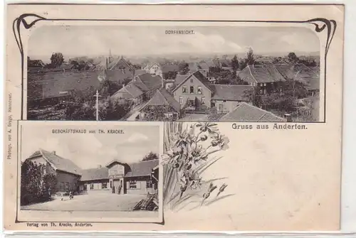 32548 Ak Gruß aus Anderten Dorfansicht, Geschäftshaus von Th. Kracke 1915