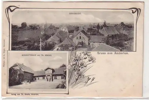 32548 Ak Salutation de Anderten Vue du village, Maison d'affaires de Th. Kracke 1915