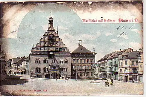 32492 Ak Plauen i.V. Marktplatz mit Rathaus 1905