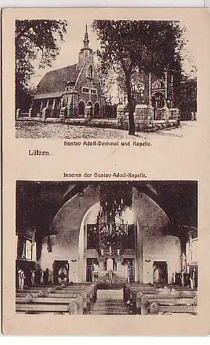 32485 Ak Lützen Gustav Adolf Debkmal u. Kapelle um 1920