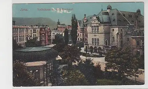 32471 Ak Jena Volkshaus und Abé Denkmal um 1910