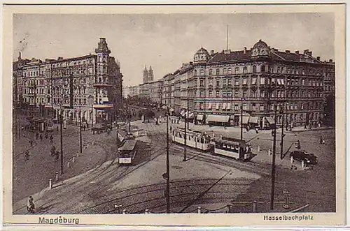 32457 Ak Magdeburg Hasselbachplatz avec tram 1928