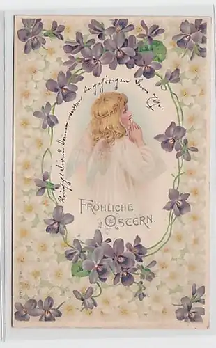 32444 Pâques Ak Angel dans le cadre des fleurs 1904