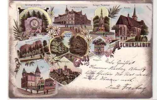 32434 Ak Lithographie Gruss aus Aschersleben 1898