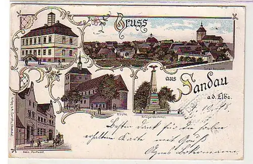 32381 Ak Lithographie Gruss aus Sandau a.d. Elbe 1898