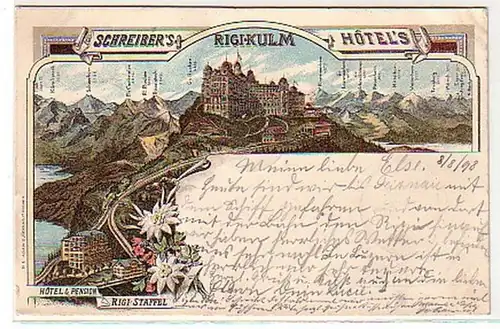 32272 Ak Lithographie Rigi Kulm Schreibers Hotels 1898