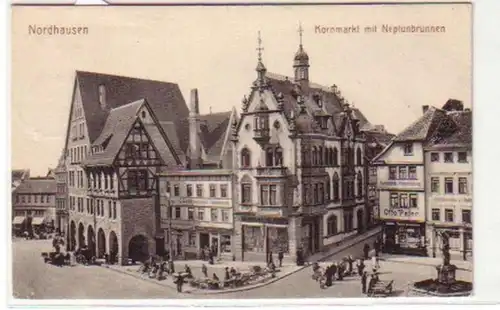 32202 Ak Nordhausen Kornmarkt avec la fontaine de Neptune 1916