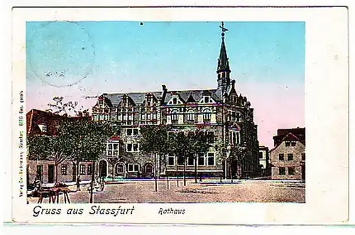 32043 Ak Salutation de Stassfurt Hôtel de Ville 1914