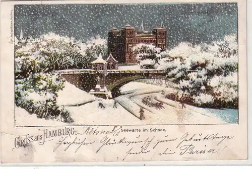 31951 Ak Salutation de Hambourg observatoire dans la neige 1898