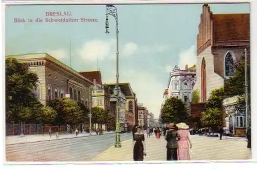 31909 Ak Breslau Blick in die Schweidnitzer Straße 1910