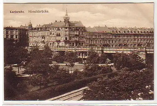 31829 Ak Karlsruhe Hirschbrücke um 1920