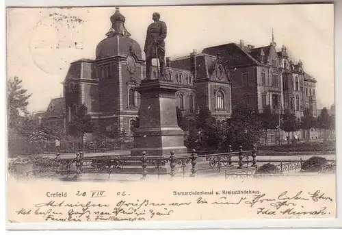 31707 Ak Crefeld Bismarckdenkmal und Kreisständehaus 1902