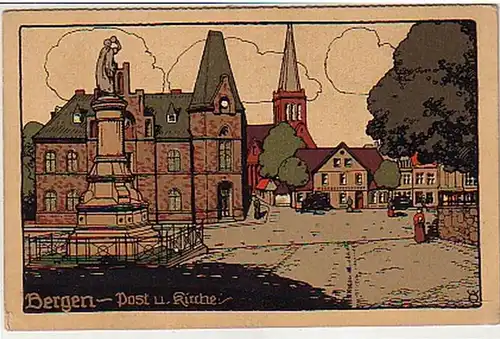 31703 Ak Bergen Post und Kirche um 1920