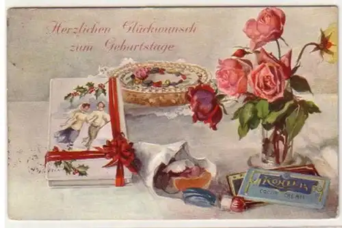 31696 Geburtstags Ak m. Reklame Köhler Cacao Cream 1925