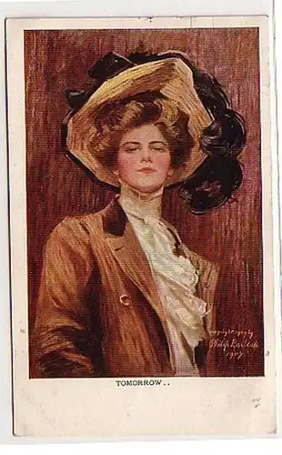 31483 Artiste Ak Dame avec chapeau "Tomorrow..." 1909
