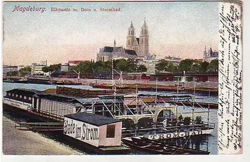 31371 Ak Magdeburg Elbe mit Bade im Strom um 1905