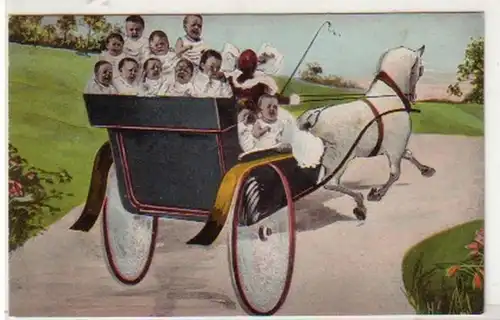 31231 Humor Ak Babys in der Pferdekutsche um 1910