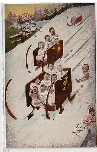 31230 Humour Ak Babys dans la traîneau de corne vers 1910