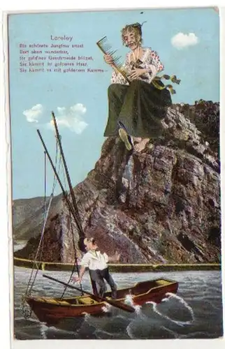 31154 Humor Ak Reim sur la Loreley vers 1925