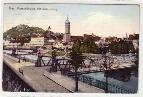31113 Ak Graz Albrechtbrücke mit Schlossberg 1909