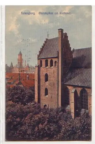 31029 Ak Helsingborg Mariakyrkan och Radhuset 1913