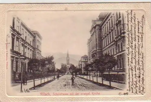 30989 Ak Villach Schulstraße avec l'Église évangélique 1903