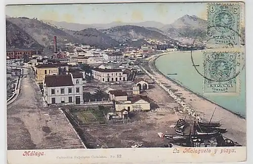 30958 Ak Málaga Spanien La Malagueta y Playa 1908