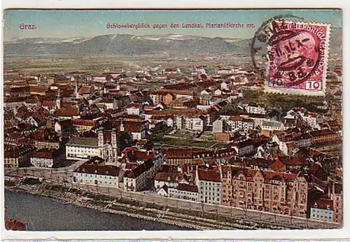 30953 Ak Graz Schlossbergblick contre le Lendkai 1910