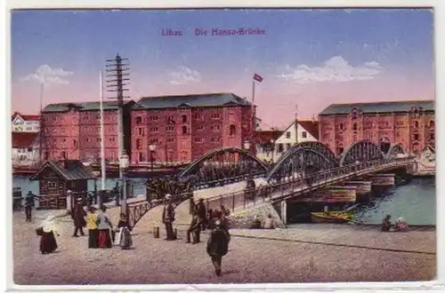 30943 Ak Libau Lettland die Hansa Brücke 1918