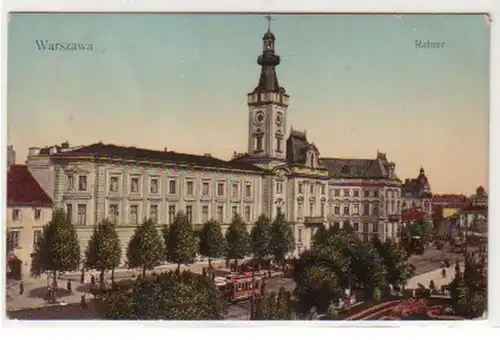 30916 Ak Varsovie Hôtel de ville avec tram 1912