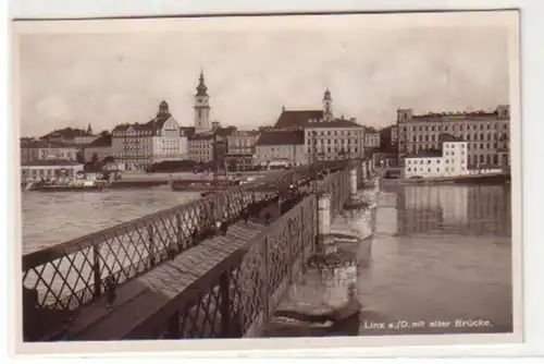 30880 Ak Linz sur le Danube avec un vieux pont vers 1940