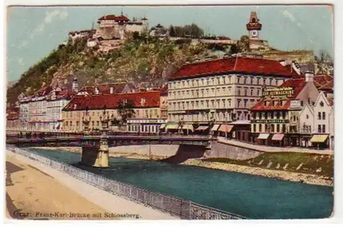 30785 Ak Graz Franz Karl Brücke mit Schloßberg 1911