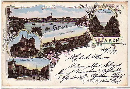 30658 Ak Lithographie Gruss aus Waren in Meckl. 1899