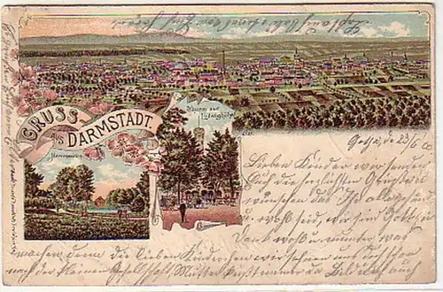 30603 Ak Lithographie Salutation de Darmstadt 1900