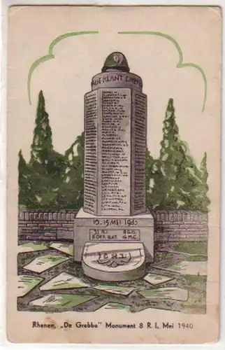 30526 Ak Rhenen "De Grebbe" Monument 8 R.I. Mei 1940