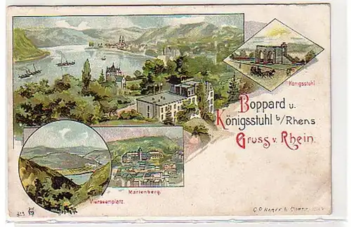 30437 Ak Lithographie Salutation du Rhin Boppard vers 1900