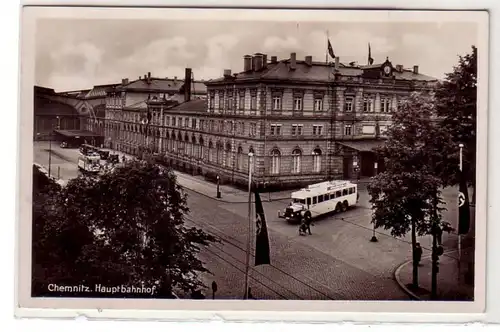 30427 Ak Chemnitz Hauptbahnhof mit Autobus 1939