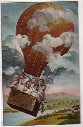 30311 Humor Ak Babys in einem Luftballon um 1910