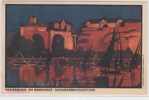 30235 Ak Meersburg au lac de Constance Éclairage du château autour de 1920
