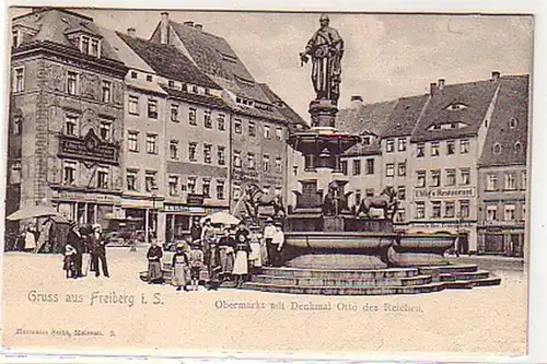 30232 Ak Gruß aus Freiberg in Sachsen Obermarkt 1902