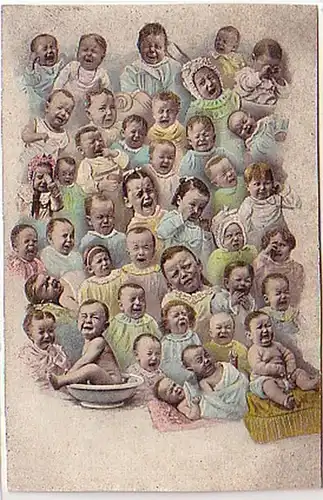 30027 Humour Ak Des dizaines de bébés pleurant vers 1910