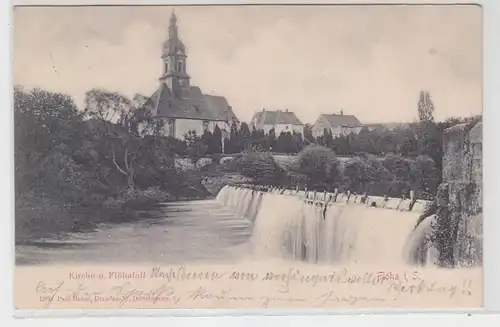 30014 Ak Flöha in Sachsen Kirche und Flöhafall 1910