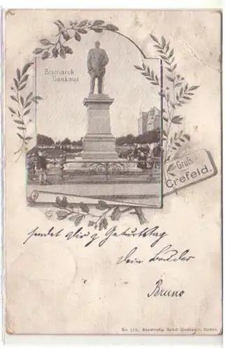 29890 Ak Gruß aus Crefeld Bismarckdenkmal 1898