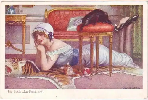 29719 Erotik Ak Elle lit: "La Fontaine" vers 1920